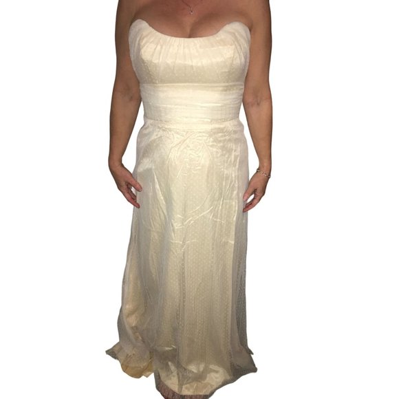 Jim Hjelm Occasions Prom Dress 80's Inspired Strapless Lace Overlay Pale Yellow - Picture 1 of 13